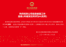 股份公司信息批露工作連續(xù)6年補深交所評為A（優(yōu)秀）獎